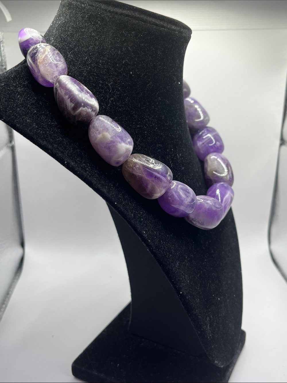 Chevron Amethyst Chunky Beaded Sterling Silver Vintage Necklace 10-20mm - Picture 4 of 11